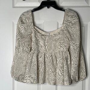 Moon River Zebra Print Long Puff Sleeve Blouse